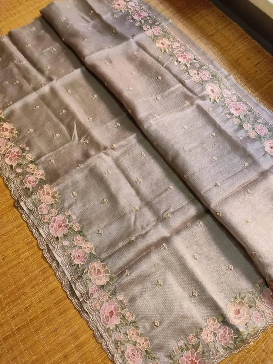 Graceful Charm: Handcrafted Kota Doria Saree with Intricate Embroidery